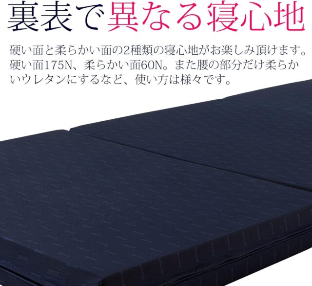 (シングル) 60日間無料お試し グングネル 密度36D 三つ折りマットレス ネイビー 高反発・高弾性・ウレタンマットレス